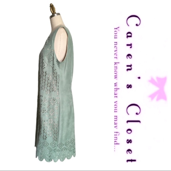 Gianni Bini Lazer Cut Mint Green Faux Suede Shift Dress - Picture 3 of 9